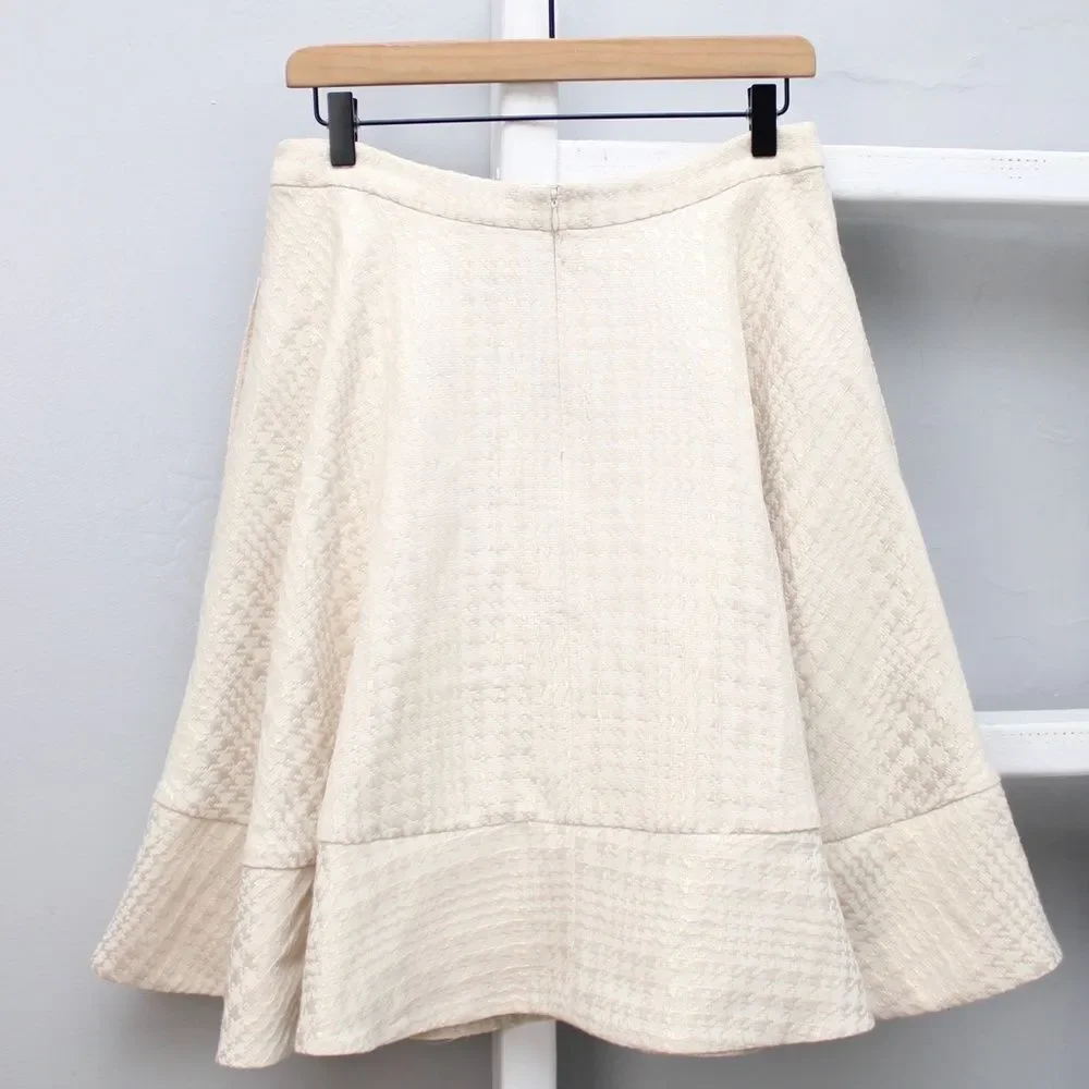 Erin Fetherston Nellie Houndstooth A-Line Cream Metallic Midi Skirt Size 12 - Picture 2 of 7